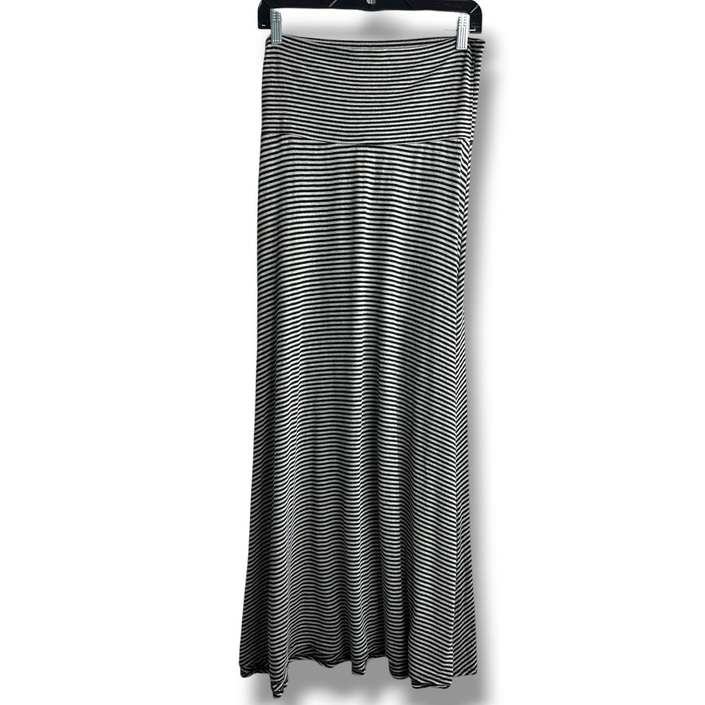 LuLaRoe Maxi Skirt Women XS Black Gray Striped Fold Over Waist Stretchy Long